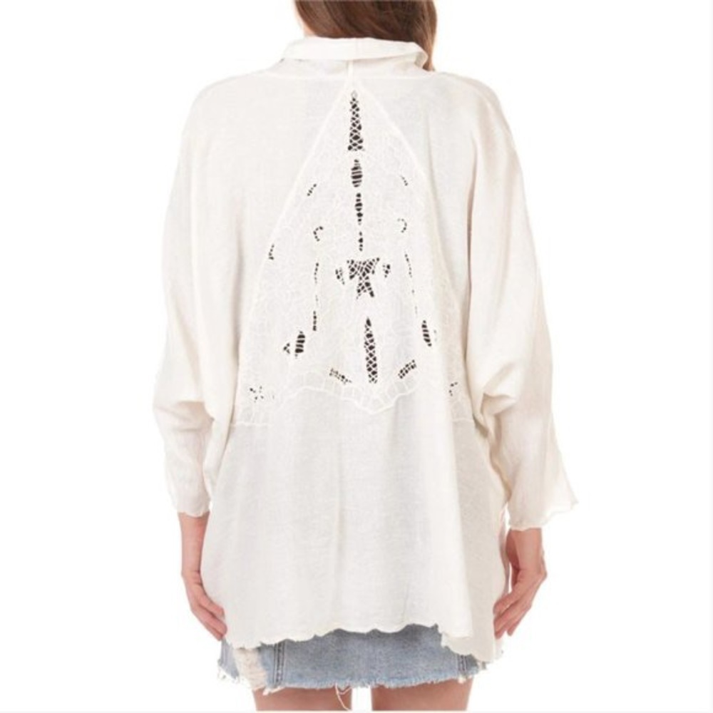 Free People Cool Nights Cardi Ivory White Eyelet Lace Cutout Cardigan Cover Up - Picture 2 of 7